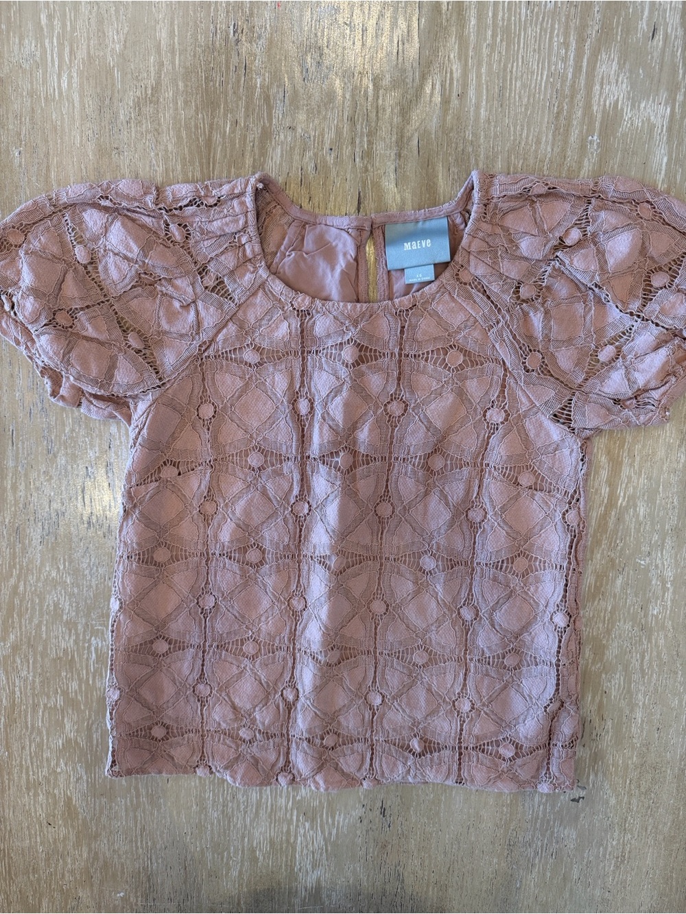 Maeve Dusty Rose Lace Puff-Sleeve Top-Size XS- PreOwned